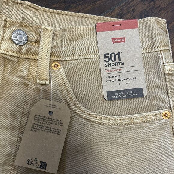 NWT Levis Shorts Womens 27 Tan 501 Button Fly Cut Off High Rise Jean Denim - Picture 2 of 12